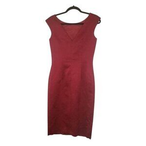 Maggy London Beaded Dragon Cocktail Dress with Leg Slit in Ruby Red Size 4